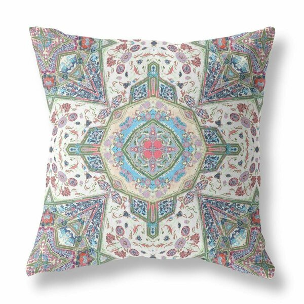 Homeroots 16 in. Boho Flower Indoor Outdoor Throw Pillow Green Cream & Pink 418017